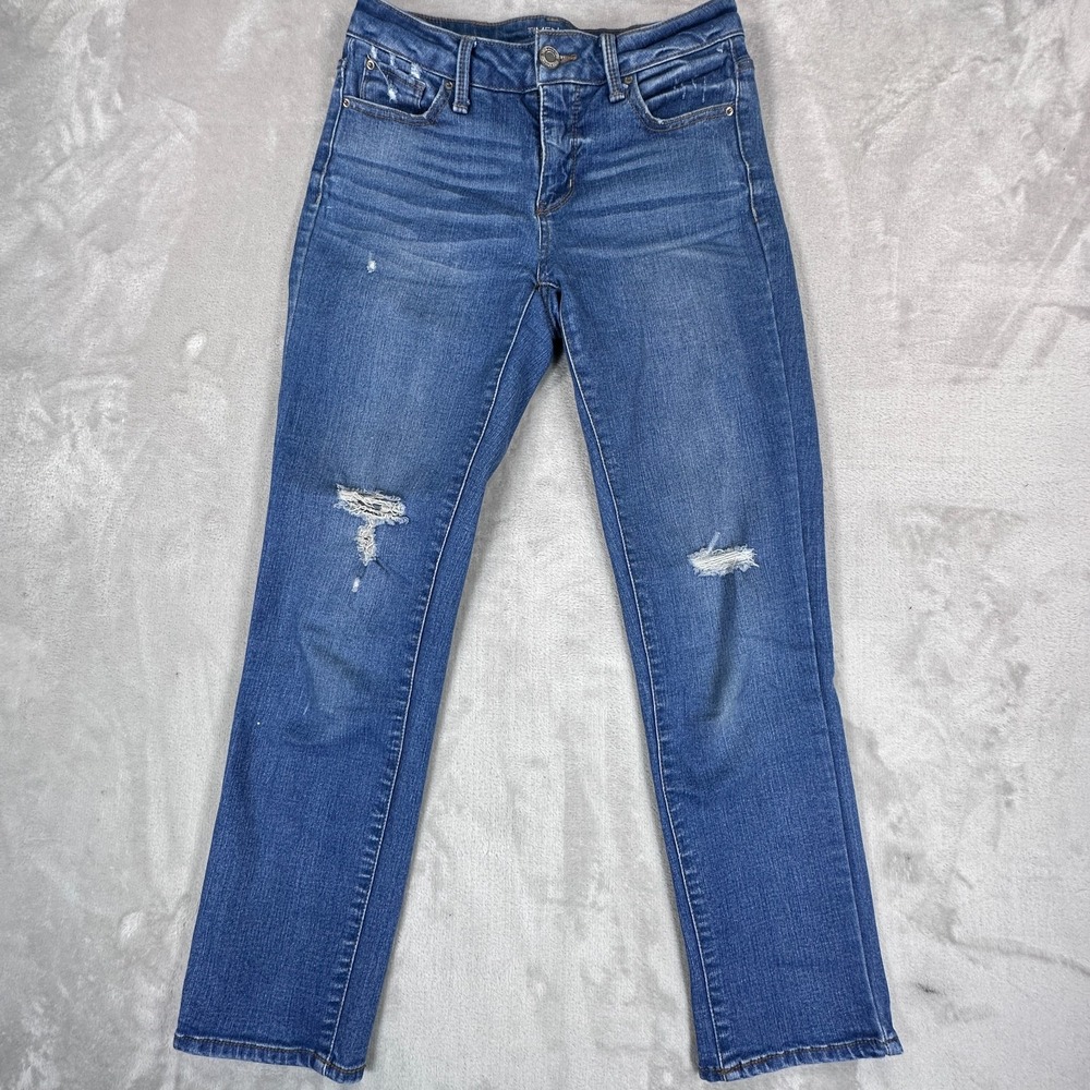 Time and Tru Straight Jeans Womens Size Small Blue Denim Distressed Stretch Pant